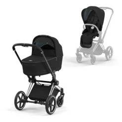 Paketti, Cybex Priam 4 Yhdistelmävaunu, Chrome Black - Deep Black